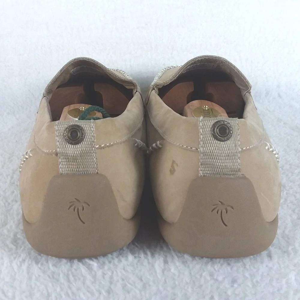 Margaritaville Venice Mens 10 Loafer Shoes Tan Suede Palm Tree Logo Boat Coastal